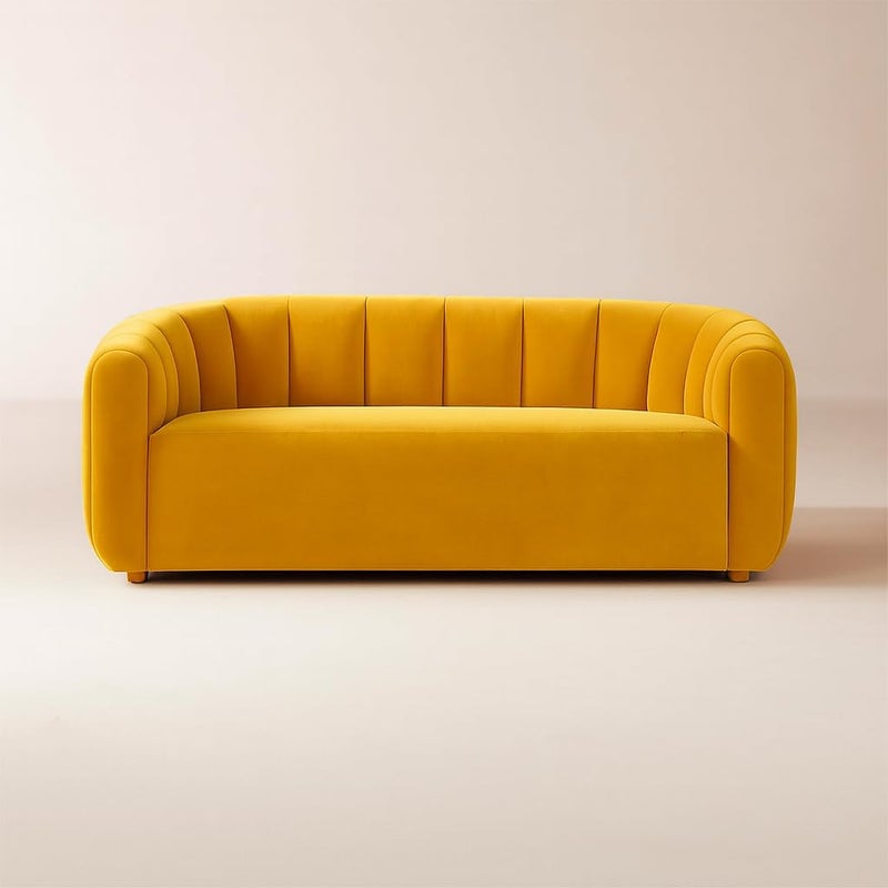 Pixa Homes Modern Velvet Upholstered 3-Seater Sofa in Yellow - Image 1